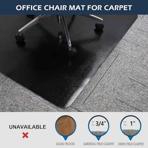 SALLOUS Chair Mat for Carpeted Floors, 46" x 60" Heavy Duty Chair Mat for Carpet, Vinyl Floor Mat with Grips, Carpeted Floor Protector Rolling Computer Desk Mat for Home Office (Black)