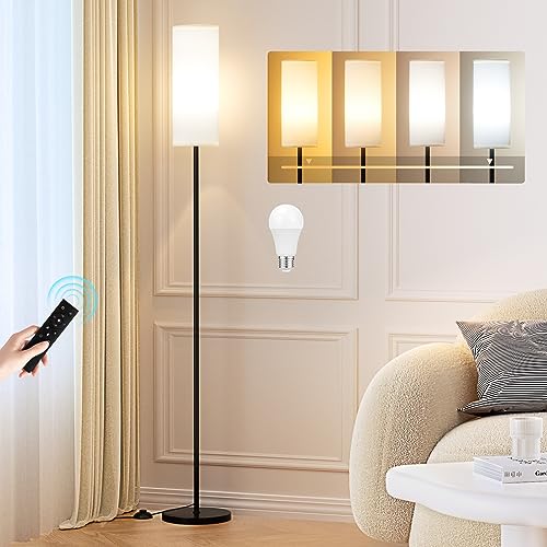 Ambimall 64-Inch White Modern Floor Lamp with Remote Control & Dimmable 9W Bulb
