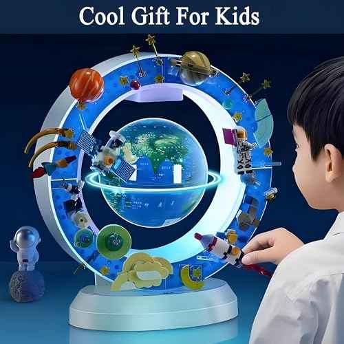 Floating Globe With Led Light-With Building Blocks For Children,Levitating Rotating 360 Degree In The Air,Cool Tech Gift For Kids, Birthday Gifts For Men,Desk Gadget Decor in Office Home