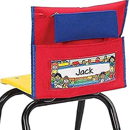 Really Good Stuff Deluxe Chair Pockets ? Set of 6 ? Early Childhood Classroom Chair Organizer with Pencil Pouch and Name Tag Keeps Students Organized and Classrooms Neat - Red