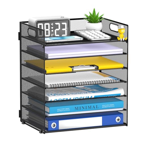 ReePlan Black 7-Tier Paper Organizer for Desk with Handle – Office Storage Solution