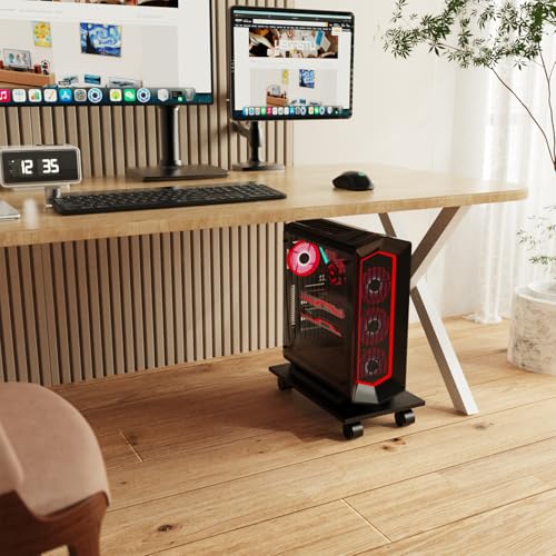 WEGASTU Black CPU Stand with 4 Caster Wheels - Mobile Computer Tower/Printer Stand