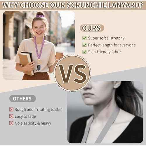 Scrunchie Teacher Lanyards for ID Badges Keys, Long Neck Key Lanyard Straps for Women Card Holder Keychain Wallet