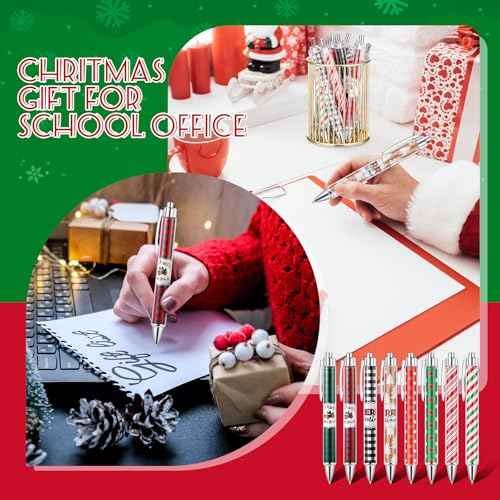 Cholemy 200 Pcs Christmas Pens Bulk Christmas Ink Gel Pens Bulk Ballpoint Xmas Novelty Theme Black Ink Gifts for Adults Coworkers Team(Classic Style)