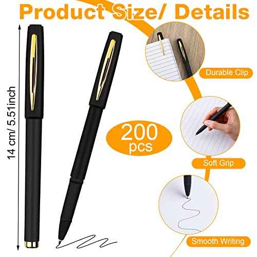 Outus 200 Pcs Black Gel Ink Pens Rollerball Pens Bulk 0.5mm Black Pen Bulk Ultra Fine Point Roller Ball Pens Gel Pens for Office, School, Writing, Taking Notes, Sketching