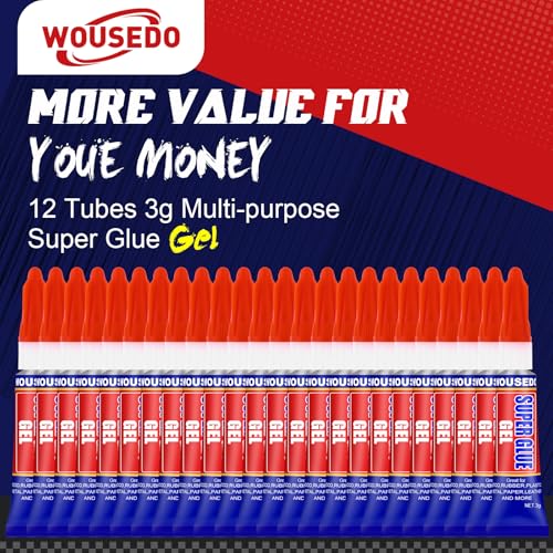 WOUSEDO 12-Pack Super Glue Gel - Quick Dry Thick Adhesive for All Materials