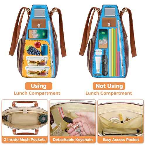 MATEIN Laptop Tote Bag with Lunch Compartment Detachable, 15.6 Inch Insulated Work Tote Bag for Women PU Leather Work Purse with Lunch Compartment, Computer Handbag Commute Office