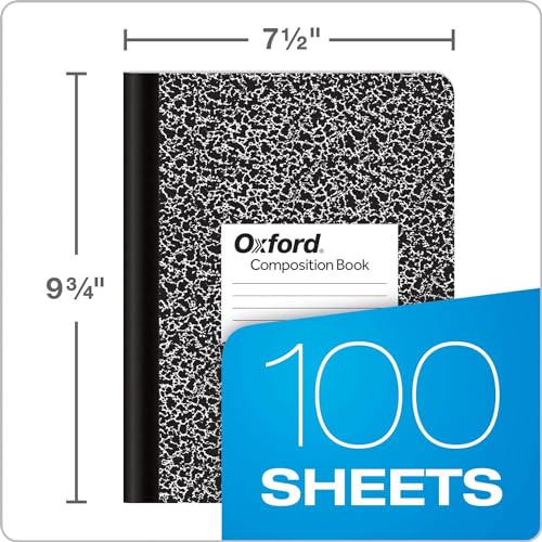 Oxford Composition Notebooks - Composition Notebook Wide Ruled Paper - 9-3/4" x 7-1/2" - Black Marble Covers - 100 Sheets - Pack of 14