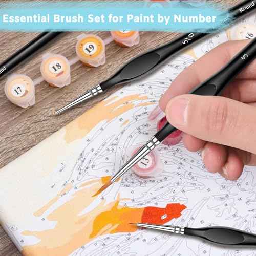 8-Piece Miniature Detail Paint Brushes Set - Precision Round, Filbert & Angular Brushes for Miniature, Model Painting, Watercolor & Figurines - Fine Tip Artist Brush Kit with Ergonomic Handle (Black)