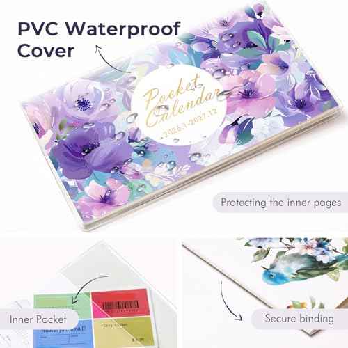Pocket Calendar 2026-2027 for Purse, Small Pocket Planner 2026-2027 for Purse 3.5¡¿6.5In,24 Month Organizer from Jan 2026- December 2027 Mini Planner with Pvc Cover for Organizing & Planning