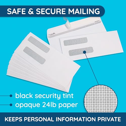 Blue Summit Supplies #8 Double Window Security Envelopes Self Seal 500 Pack