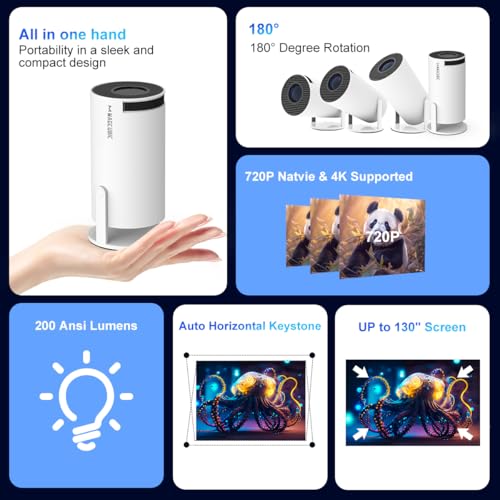 Magcubic HY300PRO Mini Projector with WiFi and Bluetooth, 4K Support 200ANSl Smart Portable Projector, AutoKeystone, 180¡Æ Rotation, Home Video Proyector for Home, Bedroom, Outdoor Android 14