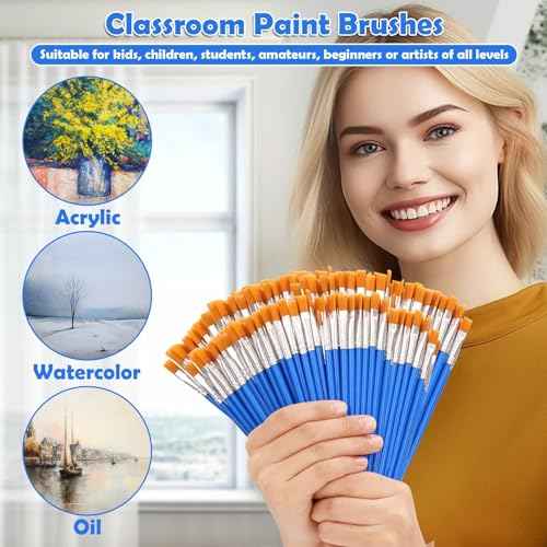 126 Pcs Flat Paint Brushes for Acrylic Painting, Small Paint Brushes Bulk, Kids Paint Brushes Set for Art Crafts Classroom Oil Watercolor Canvas Face Painting