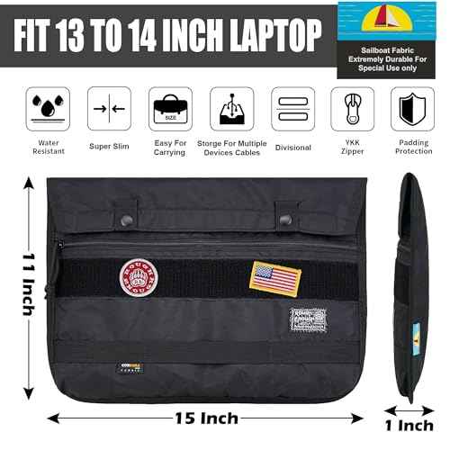 Rough Enough 14 Inch Laptop Sleeve Case Tablet Bag for Men with Tactical Molle Function for Travel Outdoor Adventures Weather Resistant Cordura Black