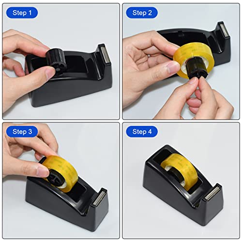 Weighted Desktop Tape Dispenser 3-Pack with Non-Skid Base – Black