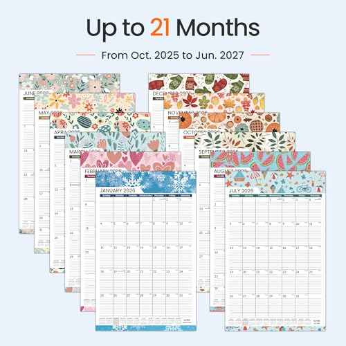 SUNEE 2026 Wall Calendar Extra Large 17"x27", 21 Month Calendar from October 2025 to June 2027, Vertical Large Monthly Calendar 2026-2027 for Wall, Seasons Color
