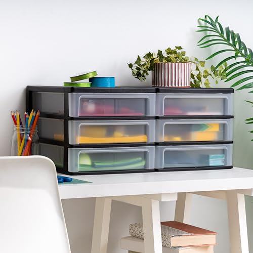 IRIS USA 2-Pack Medium Plastic Desk Drawer Organizers - Black, Stackable Dorm Storage