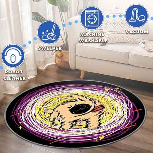 Office Short Pile Chair Mat, Non-Slip Noise-Reducing Desk and Chair Rug, 47 Inch Round Mat, Office¡¢Study Decorative Rug for Wood Floors, Laminate and Ceramic Tiles(Puppy)