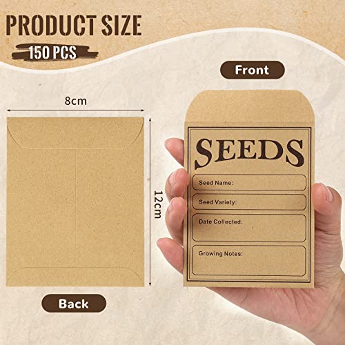 Seed Saving Envelopes Pack of 150 - Kraft Paper with Writing Template
