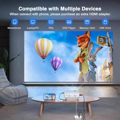 AuKing Projector, 2025 Upgraded Mini Projector, Full HD 1080P Home Theater Video Projector, Compatible with HDMI/USB/AV/Smartphone/TV Box/Laptop