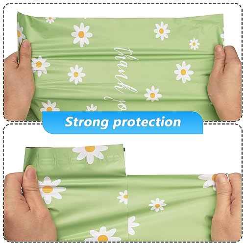 Thank You Poly Mailer 10x13 Inch 100 Pcs, Waterproof and Tear-Resistant Shipping Bags for Clothing, Cute Mailing Bags with Self-Seal, Chrysanthemum Printed Packaging Bags for Small Business