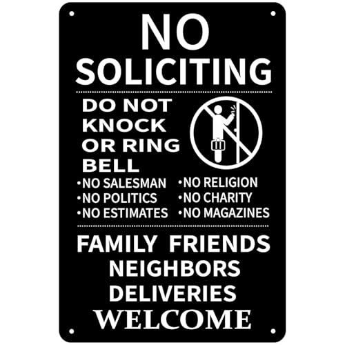 CUDIG Black & White Aluminum No Soliciting Sign for House Front Door 8x12 Inches - Do Not Knock or Ring Doorbell