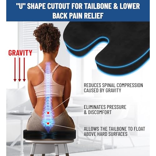 Everlasting Comfort Doctor Recommended Memory Foam Seat Cushion for Office Chairs & Car - Ergonomic Office Desk Accessories - Cushions for Tailbone Pain Relief, Sciatica & Back Support Pillow
