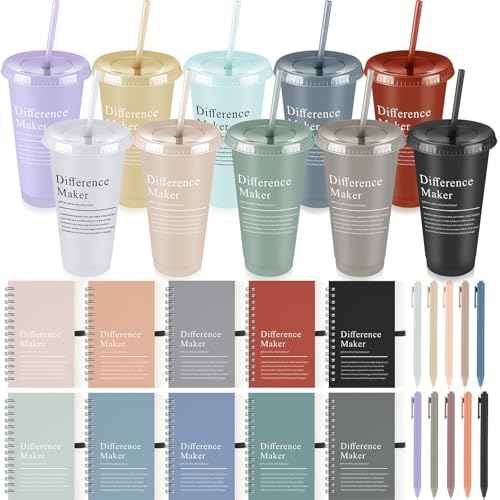 Marspark 10 Sets Difference Maker Gifts for Women Men, Christmas Employee Appreciation Gifts Bulk Inspirational Thank You Cup Motivational Notebooks with Pen for Team Teacher Coworker (Retro Color)