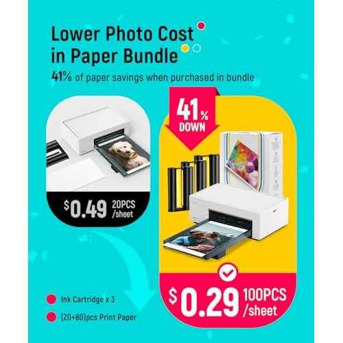 Liene M100 4x6'' Photo Printer, Phone Printer 100 Sheets & 3 Cartridges, Full-Color Photo, Portable Instant Photo Printer for iPhone Android, Thermal Dye Sublimation, Wi-Fi Picture Printer 100 Papers