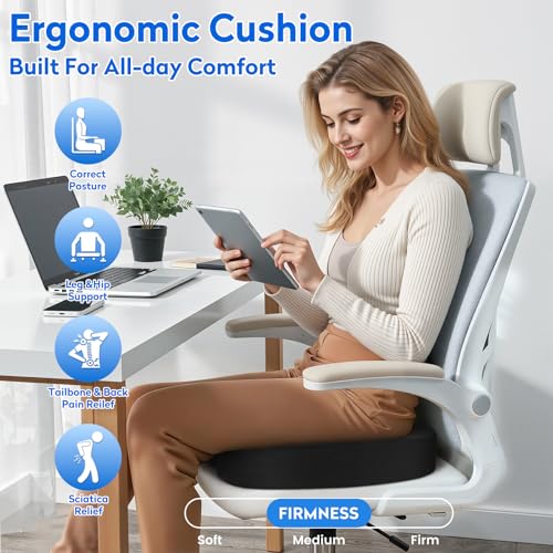 CushZone Memory Foam Seat Cushion for Office & Car Black Large