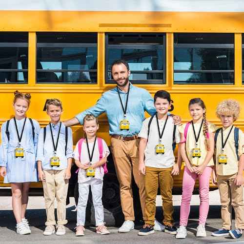 6 Sets School Bus Shape Hall Pass Lanyards and School Passes Set Back to School Bus Wooden Restroom Passes Cards for Hall Nurse Library Office Counselor Teacher Student Supplies Gift