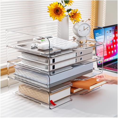 Vivihomety 4-Pack Acrylic Letter Trays Stackable & Separable Office Organizer