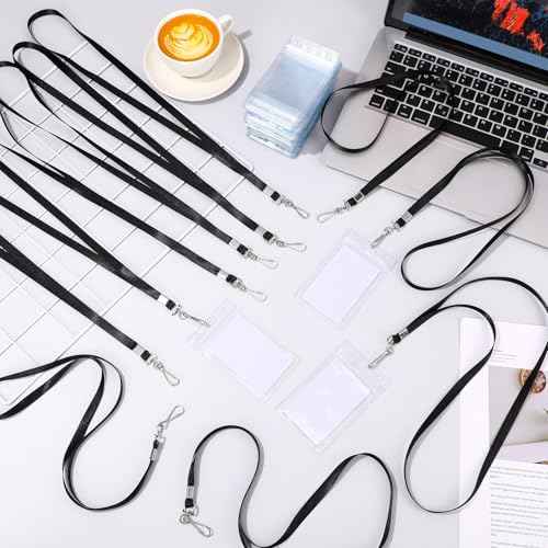 Harloon 300 Pack Clear ID Badge Holder with Lanyard 2.75 x 4.53 Inch Bulk Waterproof Vertical Card Holders with Flat Neck Lanyards and Swivel Hooks for Cruise, School, Office Supplies(Black)