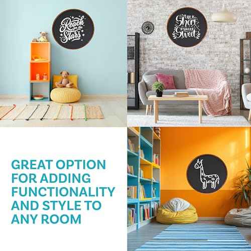 Sunnydaze Round Magnetic Chalkboard for Wall with Pine Frame - Includes Chalk and Eraser - Rustic Brown