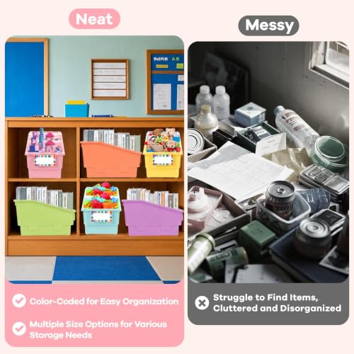 Candy Color 6 Pack Classroom Book Bins with Dividers & Labels – Storage Organizer