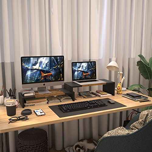 WESTREE Dual Monitor Stand - Riser 2 Shelf Computer with Adjustable Length and Angle, Stands for Monitors, Desktop Organizer PC, Computer, Laptop