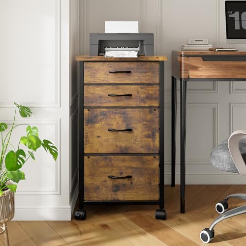 DurayLoly 37" 4-Drawer File Cabinet with Rustic Brown Finish for A4/Letter Size, Anti-Tilt, Home Office
