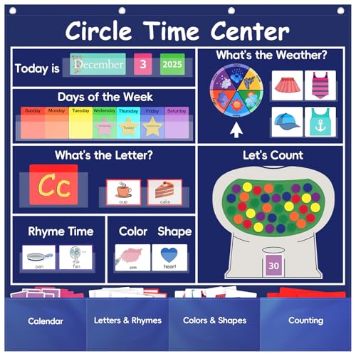 Blue Circle Time Learning Center Classroom Pocket Chart with 224 Cards