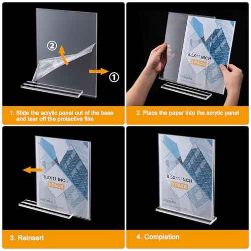 Hoewina Acrylic Sign Holder 8.5 x 11 Inch 3 Pack, Clear Display Sign Stand for Store Sign Holders, Vertical Double Acrylic Stands, Vendor Booth Display Items