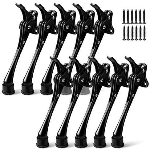 10 Pack Door Stoppers for Bottom of Door 6 Inch Kickdown Door Stop, Non-Slip Rubber, Heavy Duty Metal Door Holder Adjustable Door Mounted Door Stops Hold Door Open, Easy Install, Black