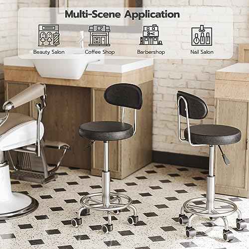 HOOBRO Height Adjustable Rolling Stool, 360¡Æ Rotating Drafting Chair, Multi-Purpose Office Desk Chair, Rolling Swivel Salon Stool Chair, for Barber Shop, Nail Salon, Office, Black SB01BY01G1