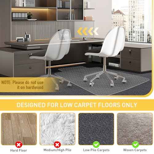 Heavy Duty Office Chair Mat for Carpet Floors & Desk Mat for Carpeted Floors - Clear Floor Protector with Extended Lip | Slip-Resistant, Easy Glide 36"x48" for Low/Flat Pile - Home, Office & Gaming