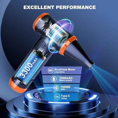Compressed Air Duster - 150,000RPM Compressed Air, Brushless Motor Electric Air Duster for Computer, Rotary Adjustable No Canned Air, Rechargeable Mini Air Blower for Electronics, Home, Car