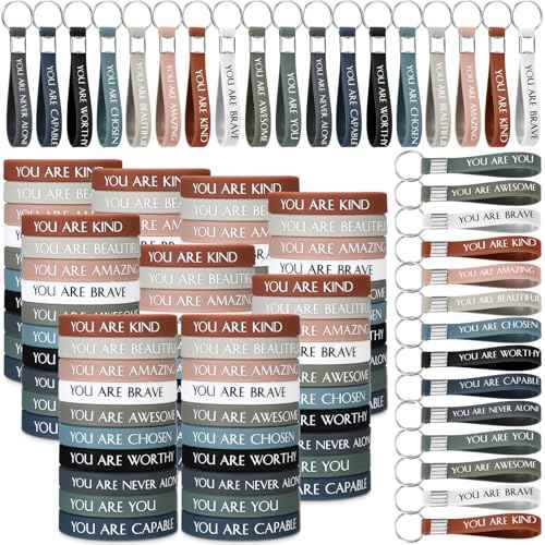 Sratte 240 Pcs Motivational Wristbands Inspirational Keychains Appreciation Gifts for Employee Teacher
