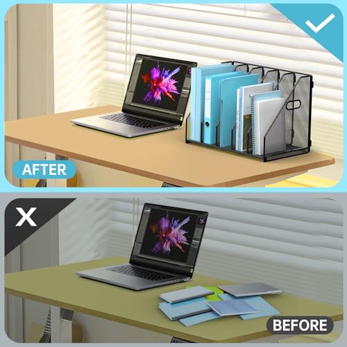 MINDEPOT Black Vertical Desk File Organizer with 5 Compartments - Office Storage
