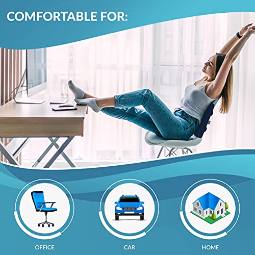 Modvel Lumbar Support Pillow for Office Desk Chair - Memory Foam Back Cushion (MV-101-BLUE)