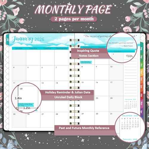 2026 Planner - 2026 Planner Weekly and Monthly with Tabs, Jan. 2026 - Dec. 2026, 6.3" x 8.4", Planners 2026 with Back Pocket + Thick Paper + Twin-Wire Binding - Moon