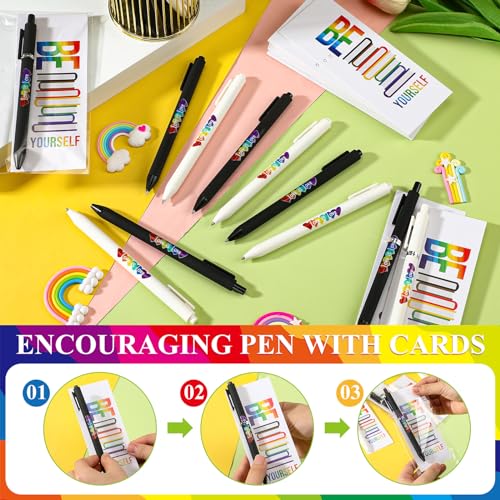 Spakon 300 Sets Rainbow Gay Pride Gift Include Retractable Writing Ballpoint Pen Paper LGBT Greeting Cards OPP Bags for Lesbian Pride Month Love Is Love Anniversaries Women Men Office Supplies