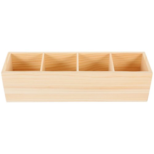 EXCEART Wood Pencil Holder for Desk,Remote Control Holder Desktop Storage with 4 Compartments Multi-Functional Desk Organizer for Pen Pencil Office Supplies Remotes