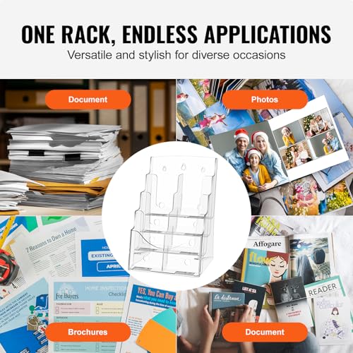 VEVOR 8.5 x 11 Inch Acrylic Brochure Holder 4-Tier Display Stand with Removable Dividers
